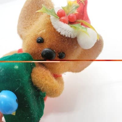 Vintage Flocked Koala Bear Holly Hat w/ Present Bluebird Christmas Ornament - Thumbnail 5