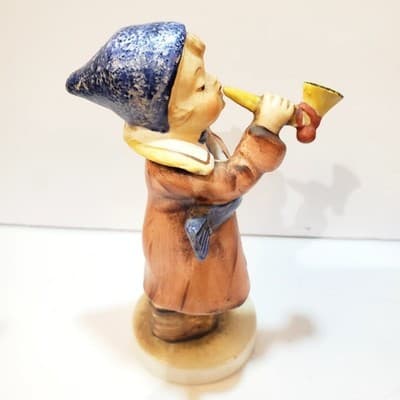 Vintage Japan Boy Trumpeter playing Horn w/ Flag Lantern Figurine Made In Japan - Thumbnail 4
