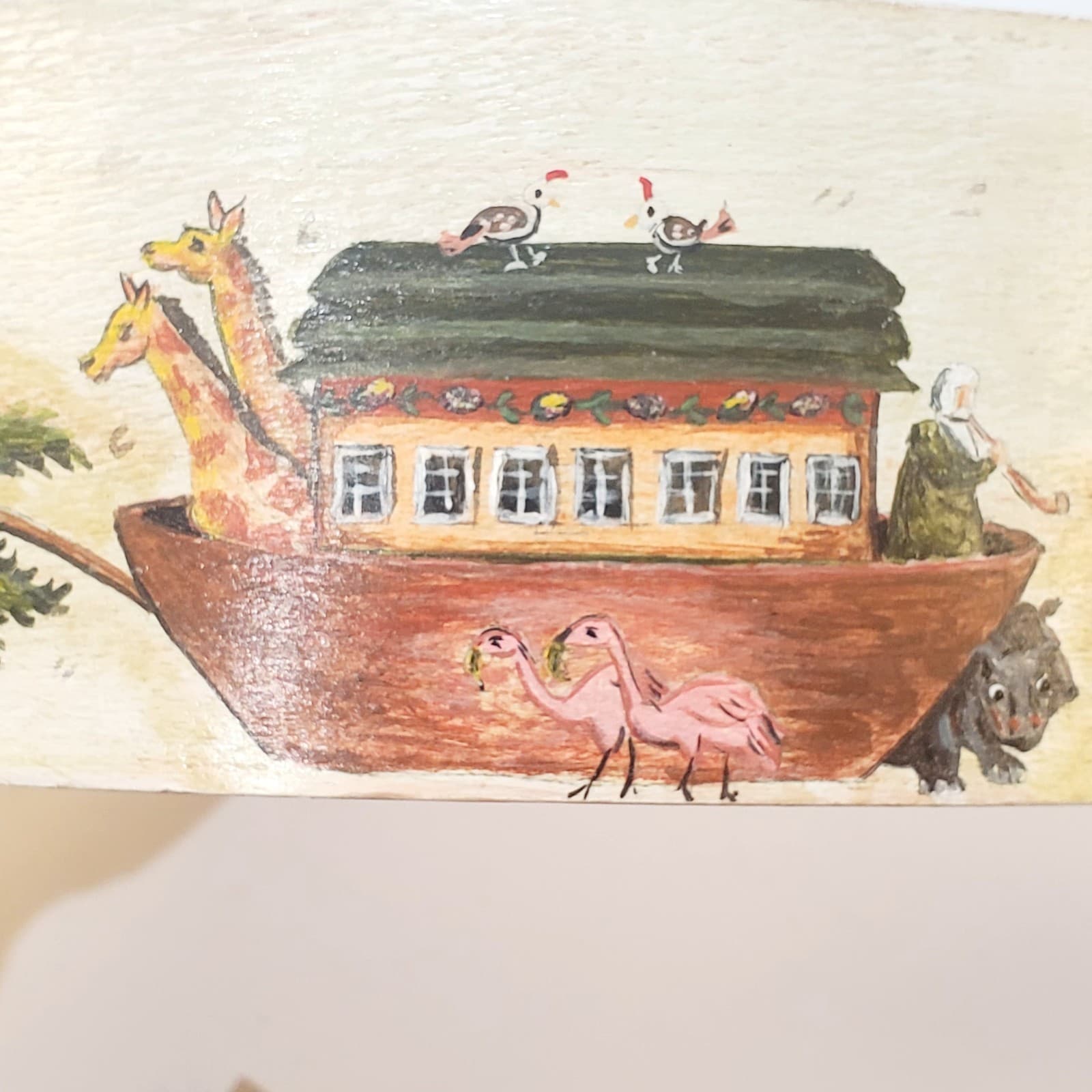 Vintage 1993 Wooden Oval Shaker Style Craft Box w/Lid Hand Painted Noah’s Ark - Thumbnail 10