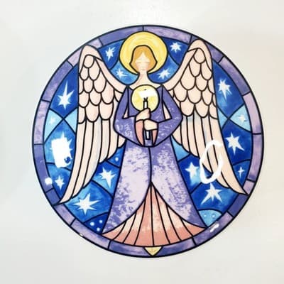 Mikasa Angel Trinket Jewelry Box Porcelain 5" Round HK 501 Stained Glass Design
