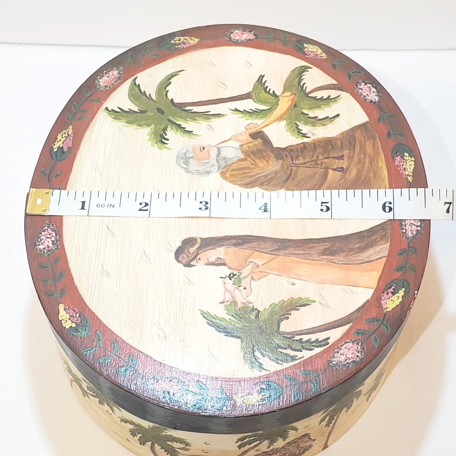 Vintage 1993 Wooden Oval Shaker Style Craft Box w/Lid Hand Painted Noah’s Ark - Thumbnail 12