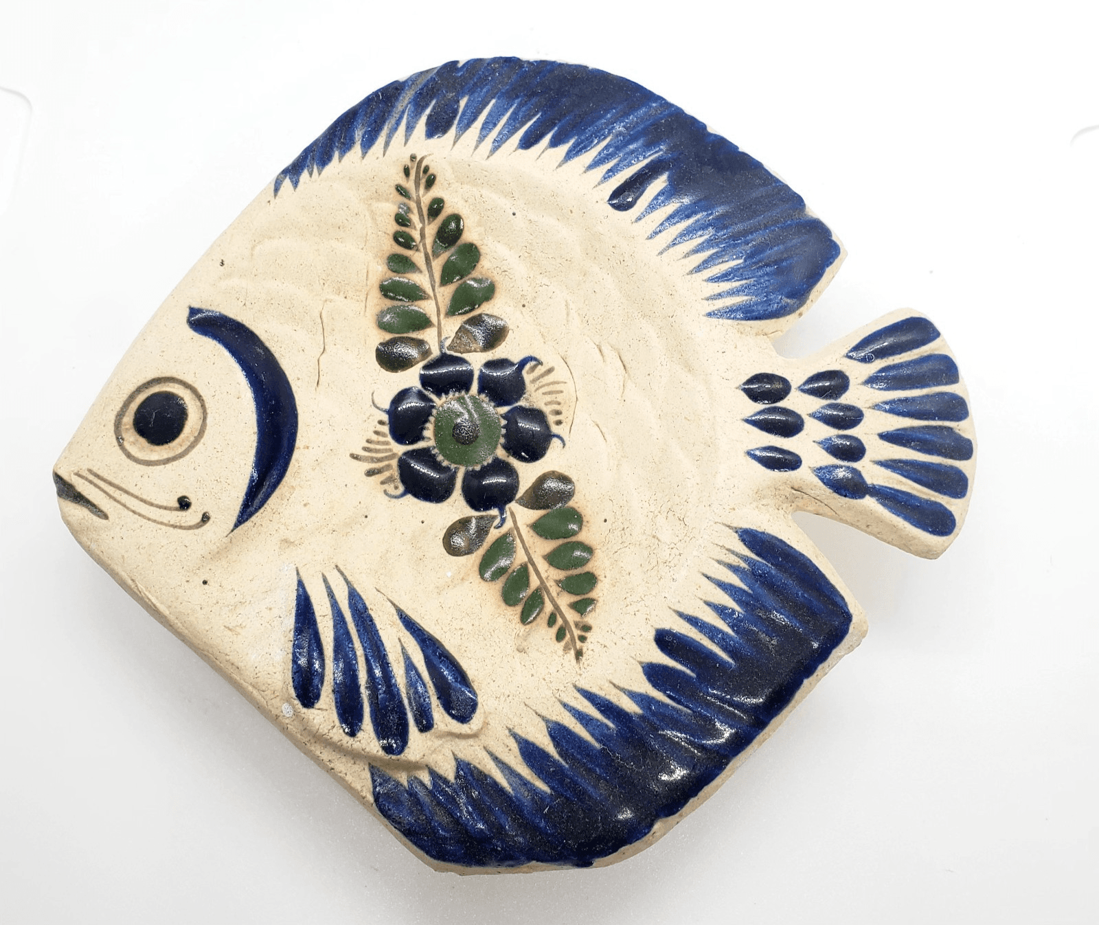 Vintage Mexican Art Pottery Folk Art Fish Wall Hanging Decor Moro Mexico Clay