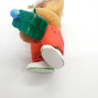 Vintage Flocked Koala Bear Holly Hat w/ Present Bluebird Christmas Ornament - Thumbnail 7