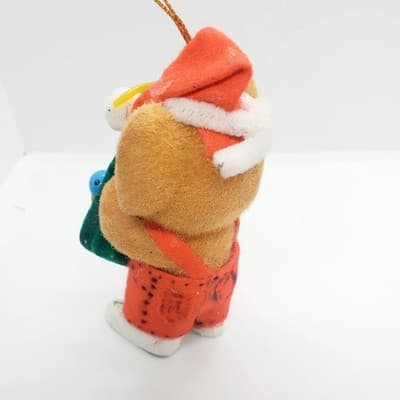Vintage Flocked Koala Bear Holly Hat w/ Present Bluebird Christmas Ornament - Thumbnail 3