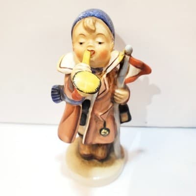 Vintage Japan Boy Trumpeter playing Horn w/ Flag Lantern Figurine Made In Japan