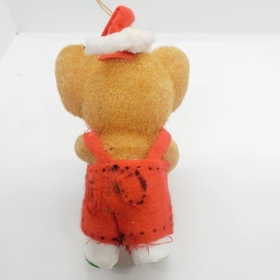 Vintage Flocked Koala Bear Holly Hat w/ Present Bluebird Christmas Ornament - Thumbnail 8