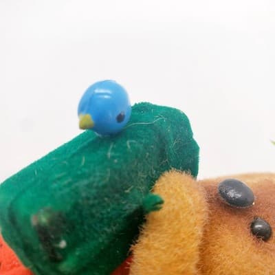 Vintage Flocked Koala Bear Holly Hat w/ Present Bluebird Christmas Ornament - Thumbnail 6