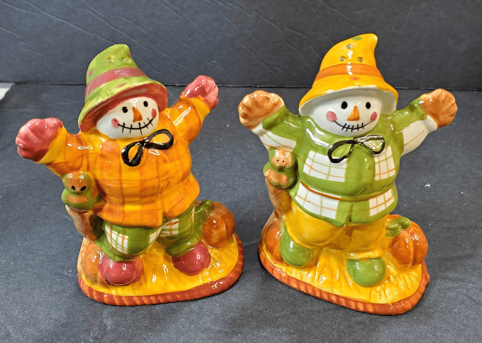 Vintage Kmart Scarecrow Harvest Pumpkin Salt & Pepper Shakers Fall Decor