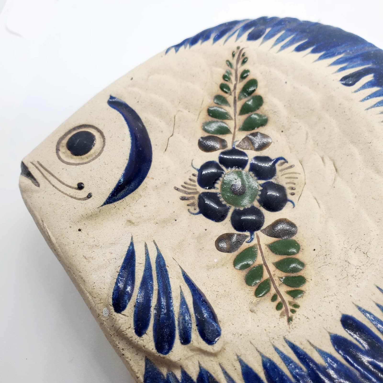 Vintage Mexican Art Pottery Folk Art Fish Wall Hanging Decor Moro Mexico Clay - Thumbnail 5