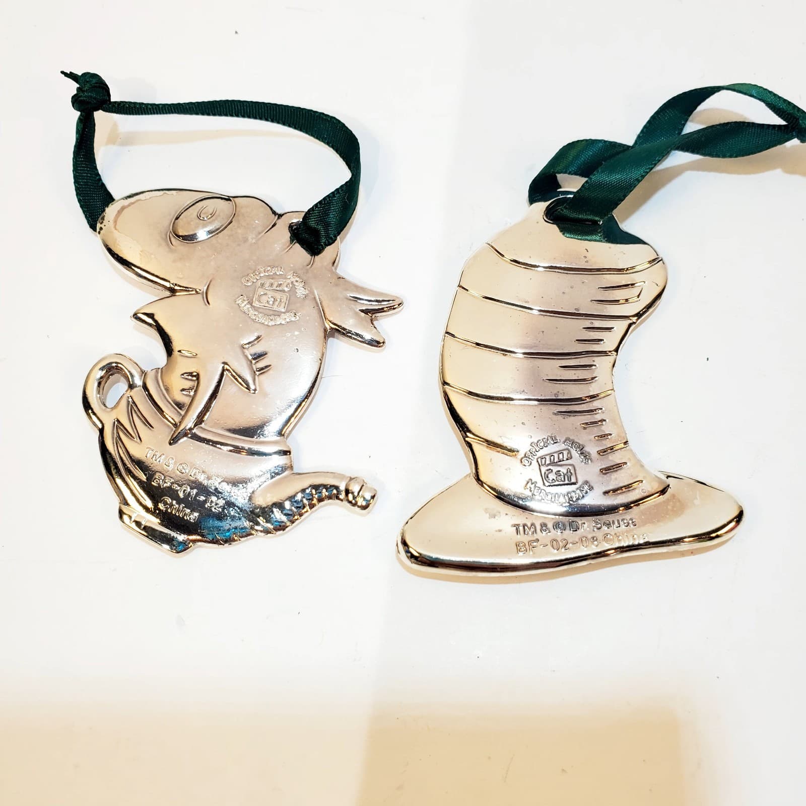 2 Dr. Seuss Cat in the Hat Movie Silver Tone Metal Christmas Tree Ornaments - Thumbnail 2