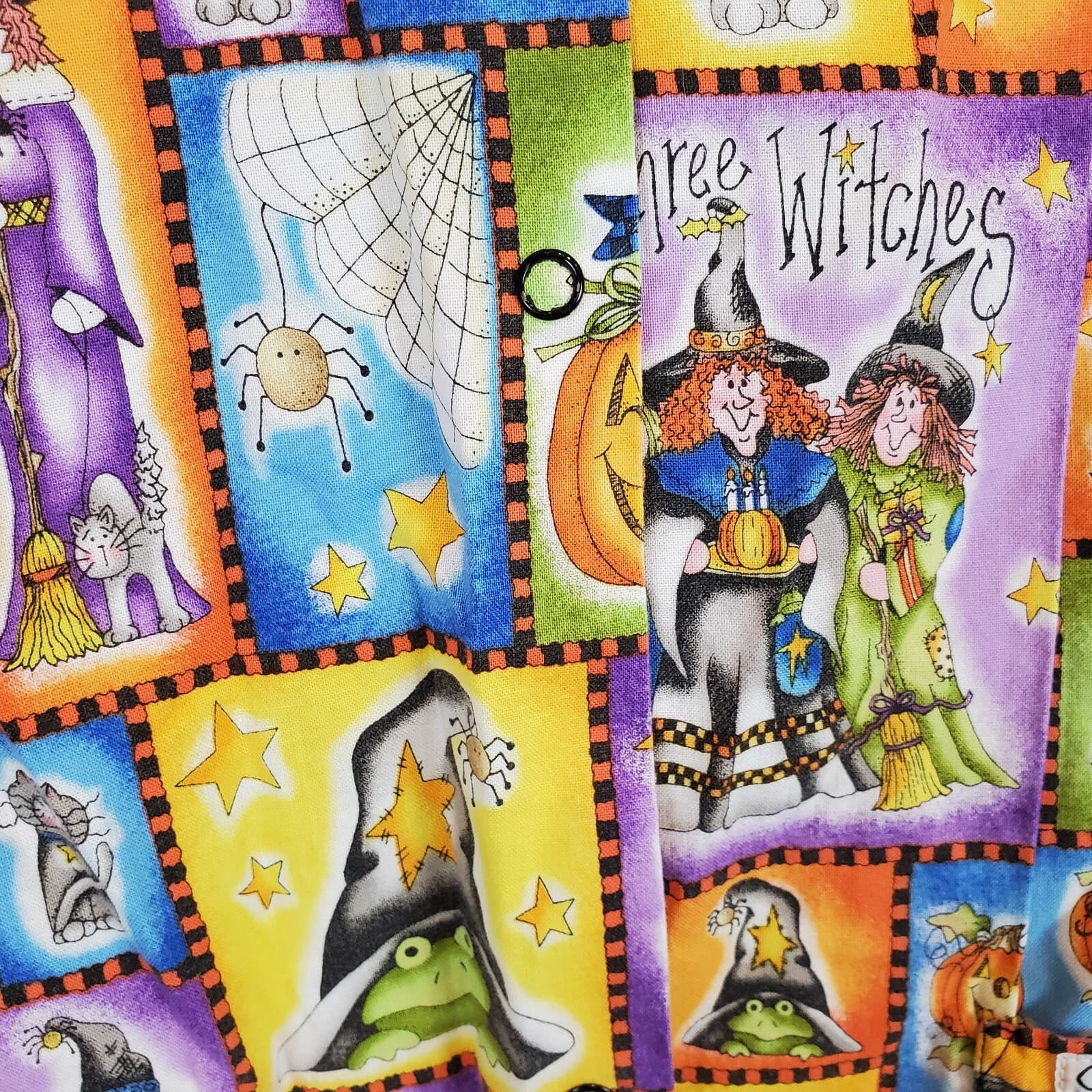 Scrubs Scrub Top Halloween LS Long Sleeves Sleeve Witch Cat Pumpkin Sz Small - Thumbnail 3