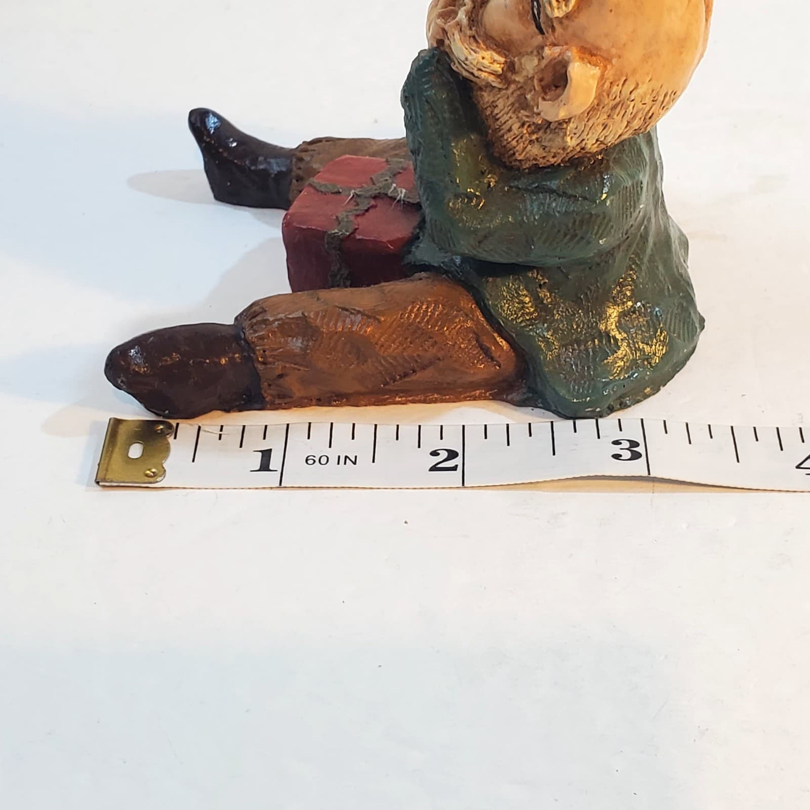 Vintage 1980's Wood Resin Christmas Elf Gnome with Present Gift Figurine 4" tall - Thumbnail 6