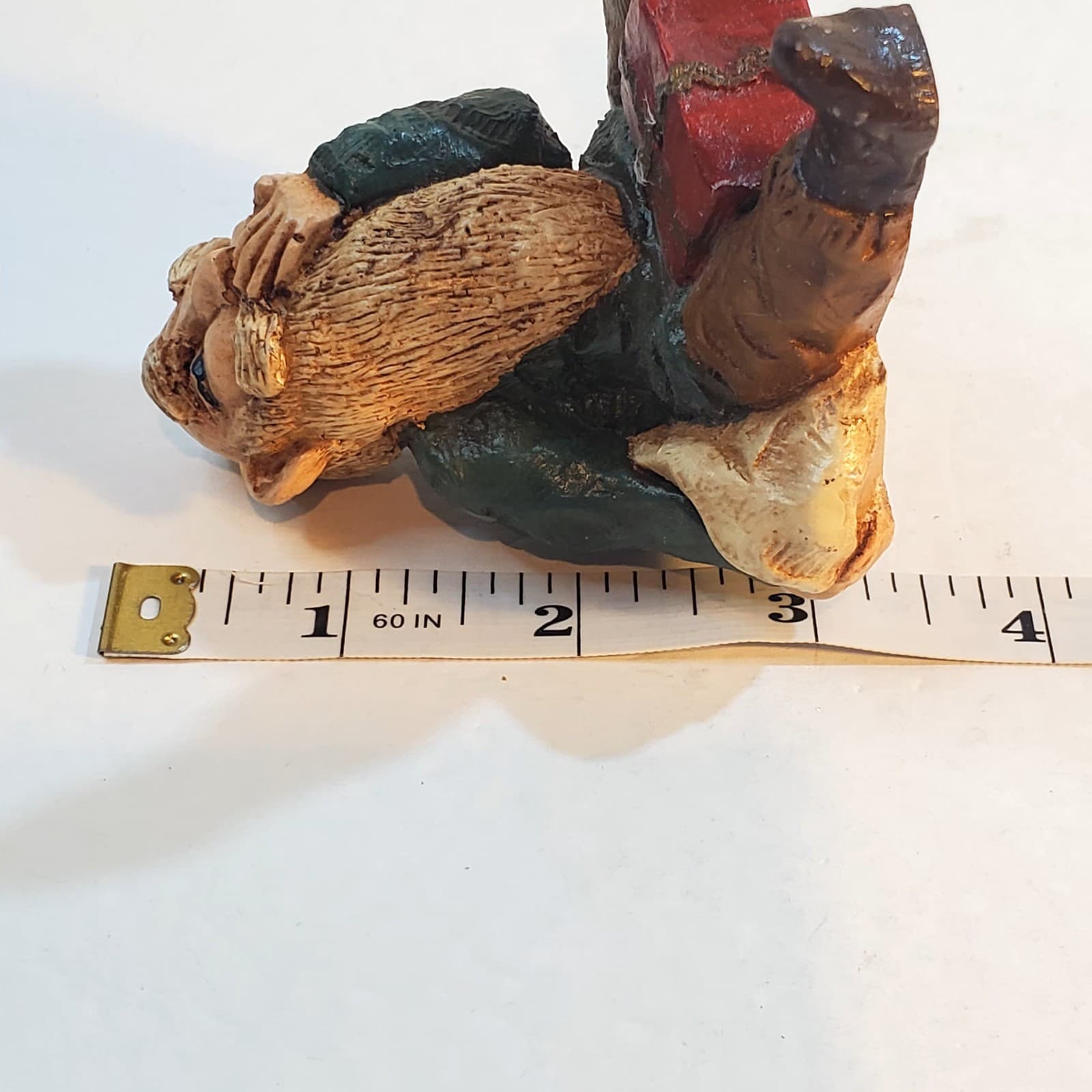 Vintage 1980's Wood Resin Christmas Elf Gnome with Present Gift Figurine 4" tall - Thumbnail 8