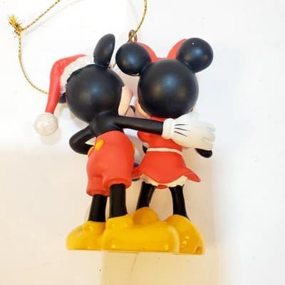 Disney Santa Mickey Mouse Holding Blue Mickey Head Ornament w/ Minnie Mouse - Thumbnail 5