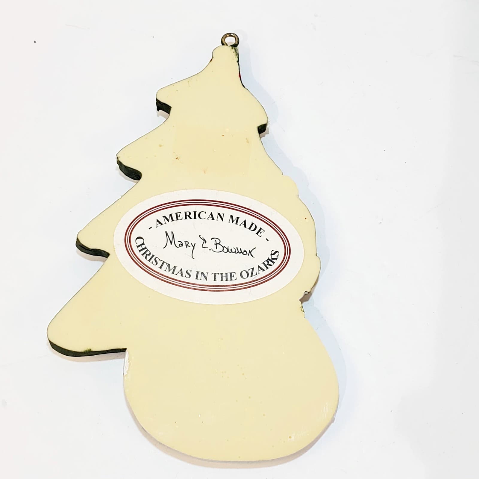 2015 Mary Bowman Christmas In The Ozarks Tree Snowman Hand Painted Wood Ornament - Thumbnail 2