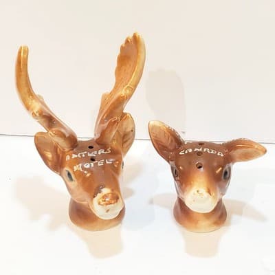 Vintage Buck & Doe Salt & Pepper Shakers Japan Sault Ste Marie Antlers Motel