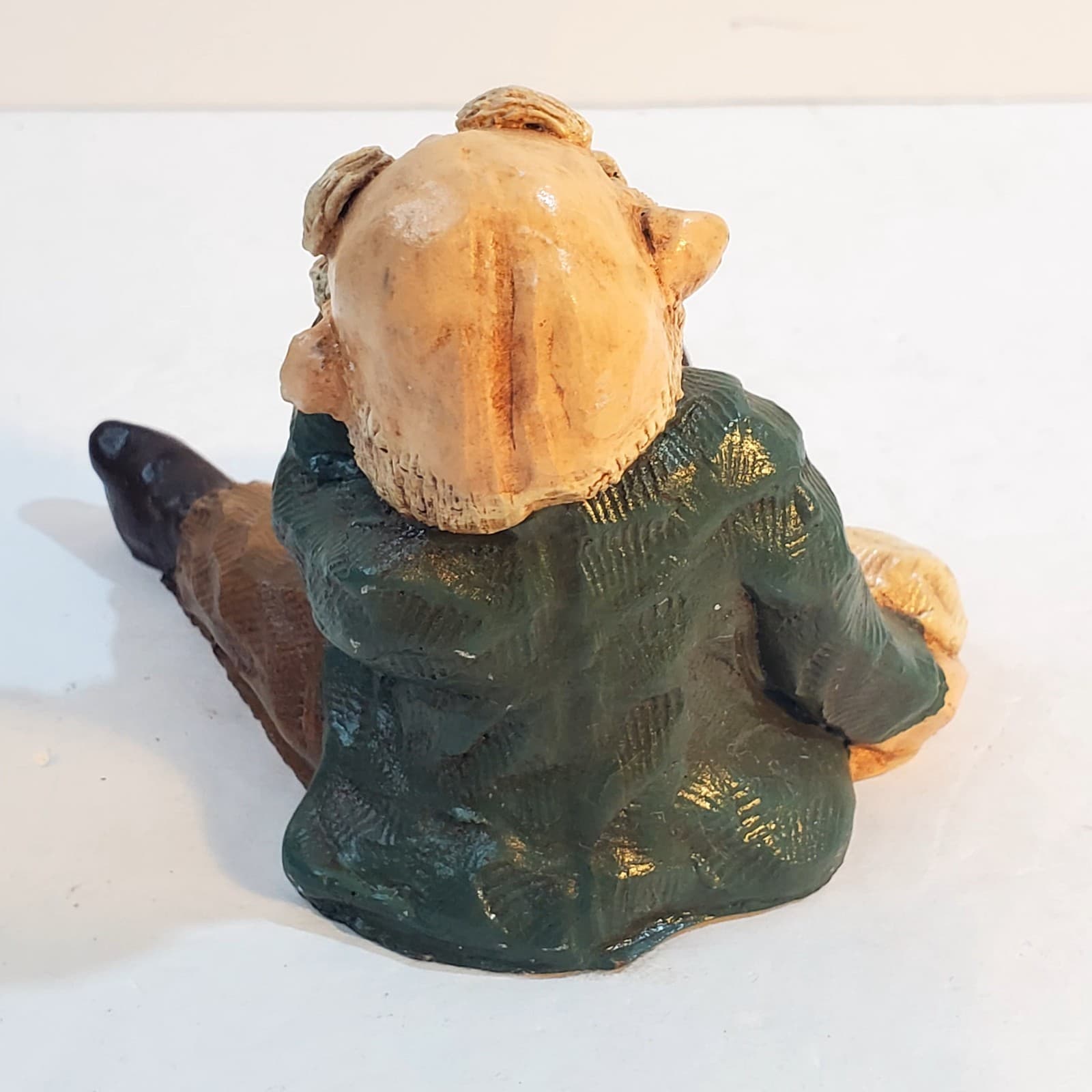 Vintage 1980's Wood Resin Christmas Elf Gnome with Present Gift Figurine 4" tall - Thumbnail 3