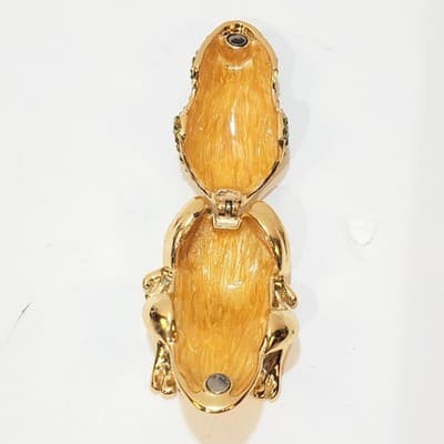 Gold Tone Metal Enamel and Rhinestone Bejeweled Frog Trinket Box Green and Gold - Thumbnail 3