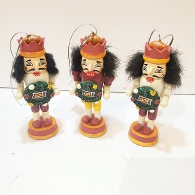 Set of 3 NCAA Arizona State Nutcracker With Wreath Christmas Tree Ornament 3.5"