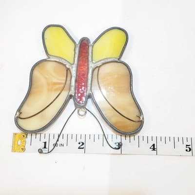 Vintage Handmade Stained Glass Hanging Butterfly Sun Catcher Ornament 3.25 Inch - Thumbnail 3