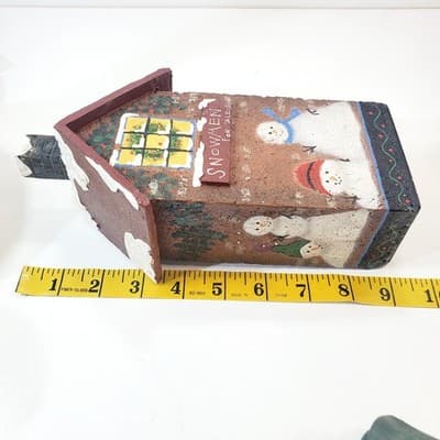 Vintage 90's NCE Hand Painted Wooden Christmas Village House Snowmen For Sale - Thumbnail 12