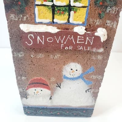 Vintage 90's NCE Hand Painted Wooden Christmas Village House Snowmen For Sale - Thumbnail 2