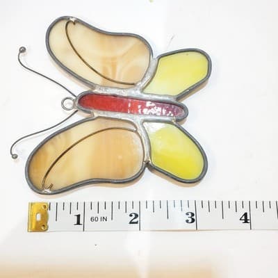 Vintage Handmade Stained Glass Hanging Butterfly Sun Catcher Ornament 3.25 Inch - Thumbnail 4