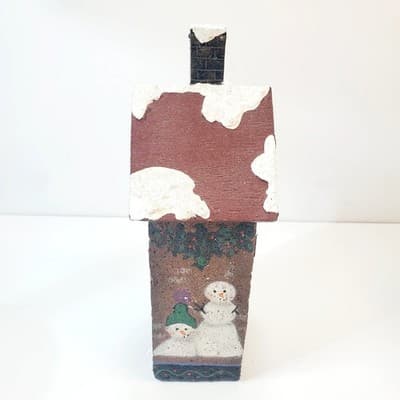 Vintage 90's NCE Hand Painted Wooden Christmas Village House Snowmen For Sale - Thumbnail 4