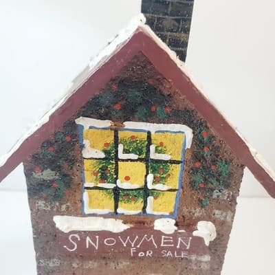 Vintage 90's NCE Hand Painted Wooden Christmas Village House Snowmen For Sale - Thumbnail 3