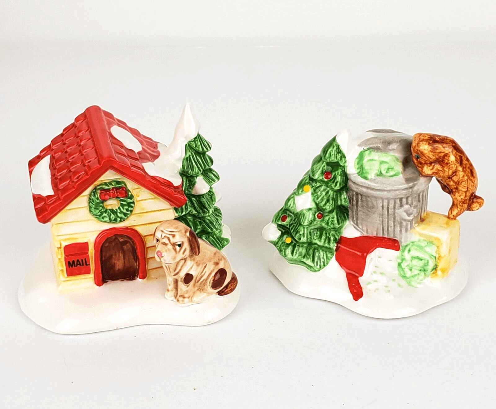 Vtg Dept 56 The Original Snow Village Cat in Garbage / Dog and Doghouse Figurine