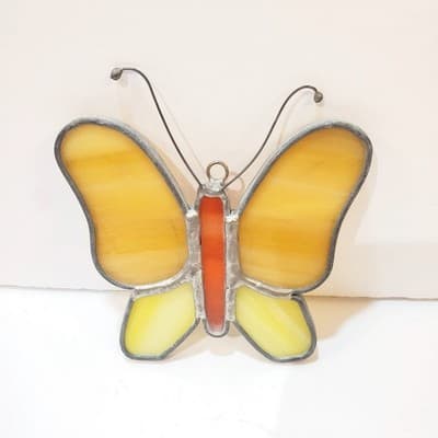 Vintage Handmade Stained Glass Hanging Butterfly Sun Catcher Ornament 3.25 Inch - Thumbnail 2