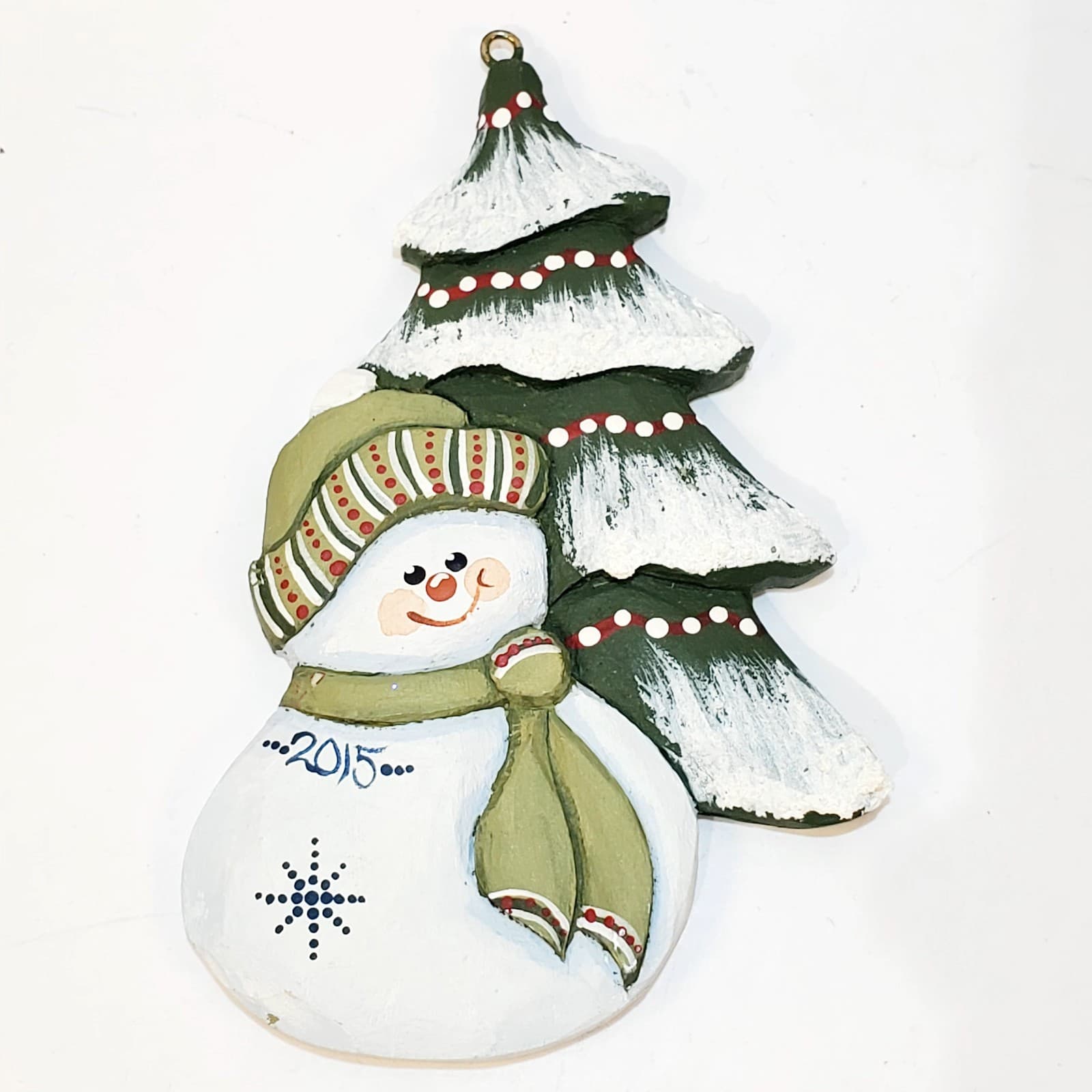 2015 Mary Bowman Christmas In The Ozarks Tree Snowman Hand Painted Wood Ornament