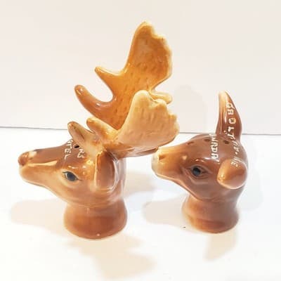 Vintage Buck & Doe Salt & Pepper Shakers Japan Sault Ste Marie Antlers Motel - Thumbnail 7