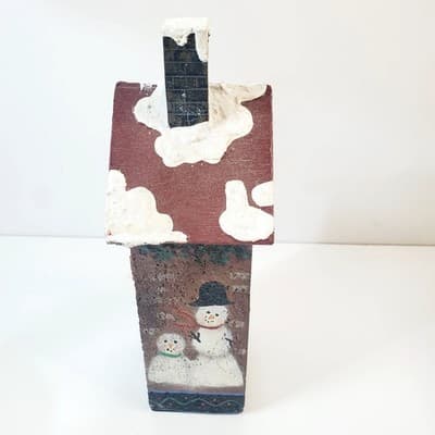 Vintage 90's NCE Hand Painted Wooden Christmas Village House Snowmen For Sale - Thumbnail 7