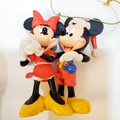 Disney Santa Mickey Mouse Holding Blue Mickey Head Ornament w/ Minnie Mouse - Thumbnail 2