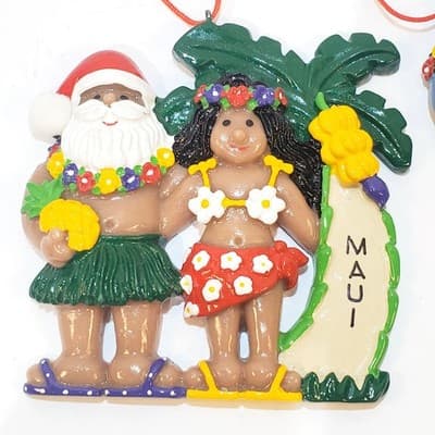 2 Vtg 2002 Joseph K & Co Maui Hawaii Christmas Ornament Santa Hula Girl Dolphin - Thumbnail 2