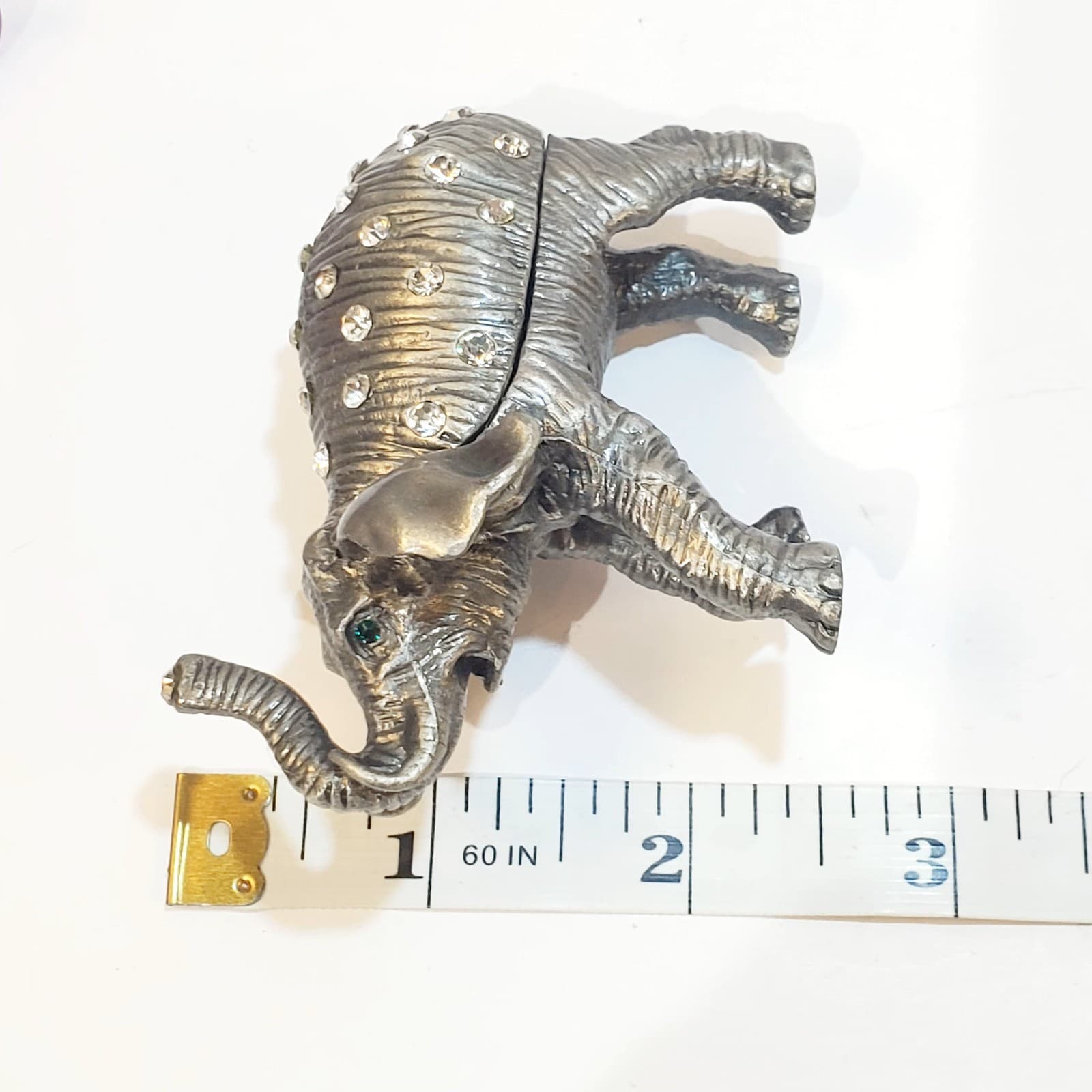 Pewter Tone Clear Rhinestone Miniature Hinged Elephant Trinket Box Magnetic - Thumbnail 8