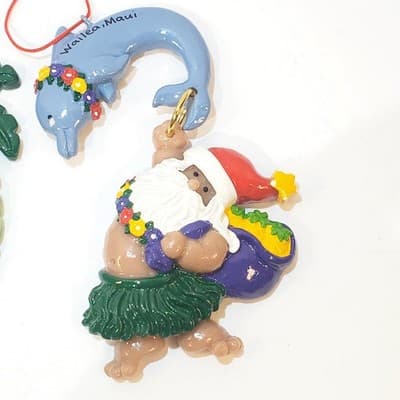 2 Vtg 2002 Joseph K & Co Maui Hawaii Christmas Ornament Santa Hula Girl Dolphin - Thumbnail 3