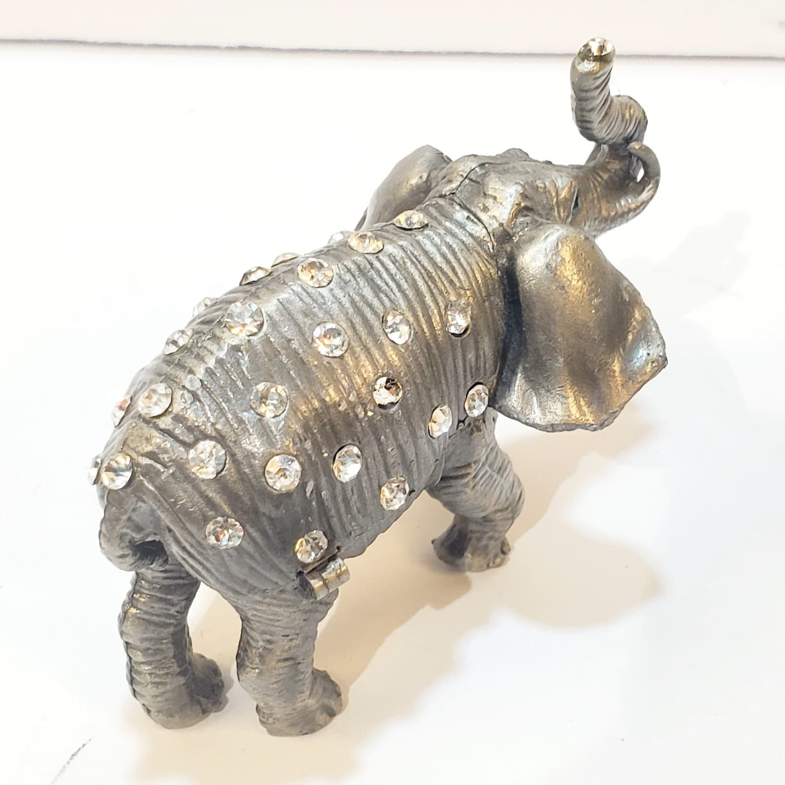 Pewter Tone Clear Rhinestone Miniature Hinged Elephant Trinket Box Magnetic - Thumbnail 4