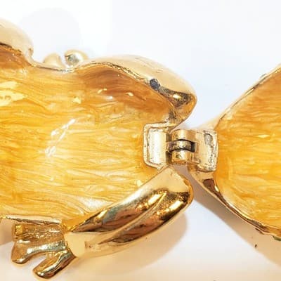 Gold Tone Metal Enamel and Rhinestone Bejeweled Frog Trinket Box Green and Gold - Thumbnail 7