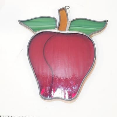 Vintage Handmade Lead Stained Glass Hanging Apple Sun Catcher Ornament 5 Inch - Thumbnail 3