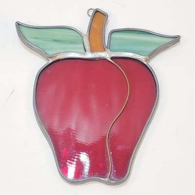 Vintage Handmade Lead Stained Glass Hanging Apple Sun Catcher Ornament 5 Inch - Thumbnail 4