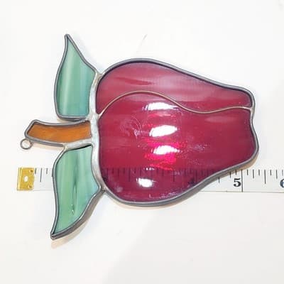 Vintage Handmade Lead Stained Glass Hanging Apple Sun Catcher Ornament 5 Inch - Thumbnail 5