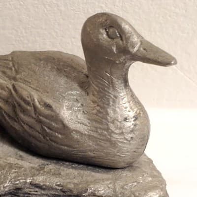 Vintage Miniature Pewter Mother Duck & Baby Duckling Mini Figurine - Thumbnail 3