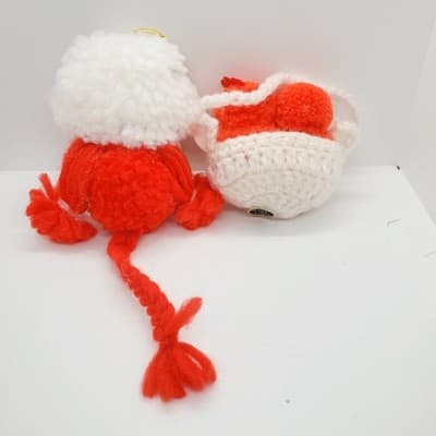 Vtg Lion & 2 birds in a Nest Christmas / Valentines Ornament Fuzzy Pom Pom Balls - Thumbnail 2