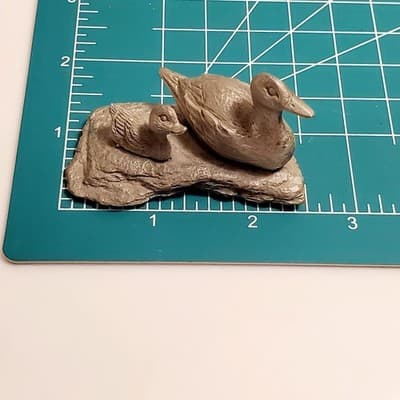 Vintage Miniature Pewter Mother Duck & Baby Duckling Mini Figurine - Thumbnail 8