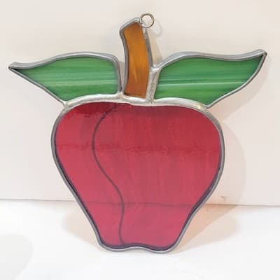Vintage Handmade Lead Stained Glass Hanging Apple Sun Catcher Ornament 5 Inch - Thumbnail 2