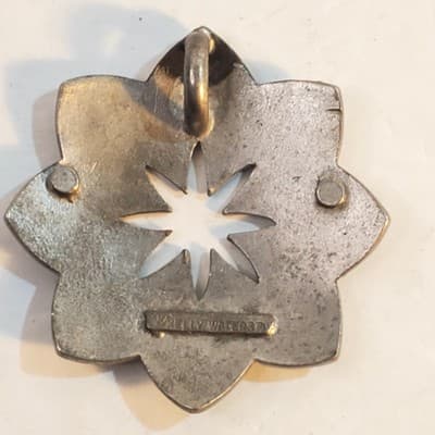 Vtg Signed Kelly Waters Silver Tone Pendant Geometric Flower Starburst Design - Thumbnail 5