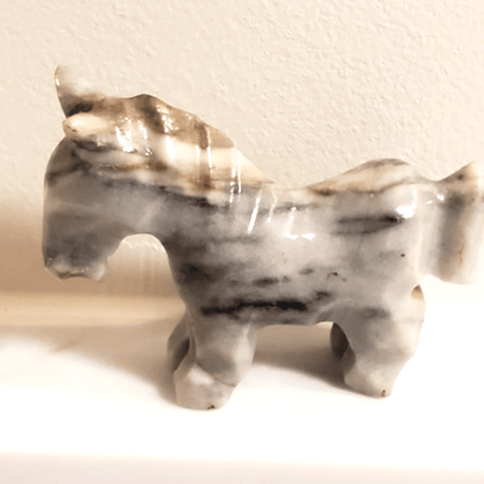 Miniature Donkey Figurine 2" Hand Carved Gray White Marble Stone Mule Horse