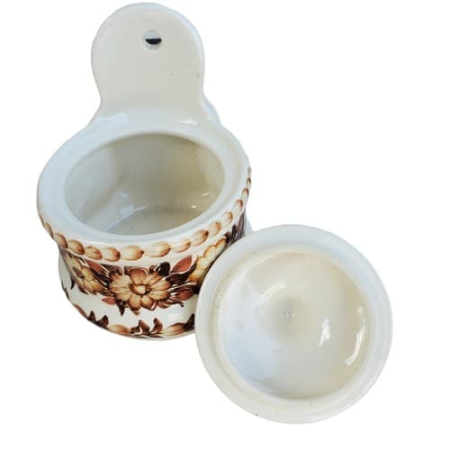Kolo Fajans JANPOL Made In Poland Hand Painted Pottery Brown Floral Wall Jar - Thumbnail 2